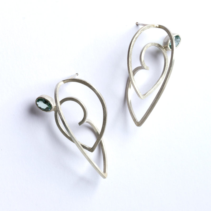 Green Tourmaline Curled Leaf Earrings