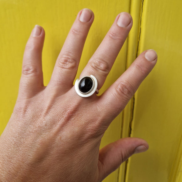 Black Onyx Three Quarter Curl Ring