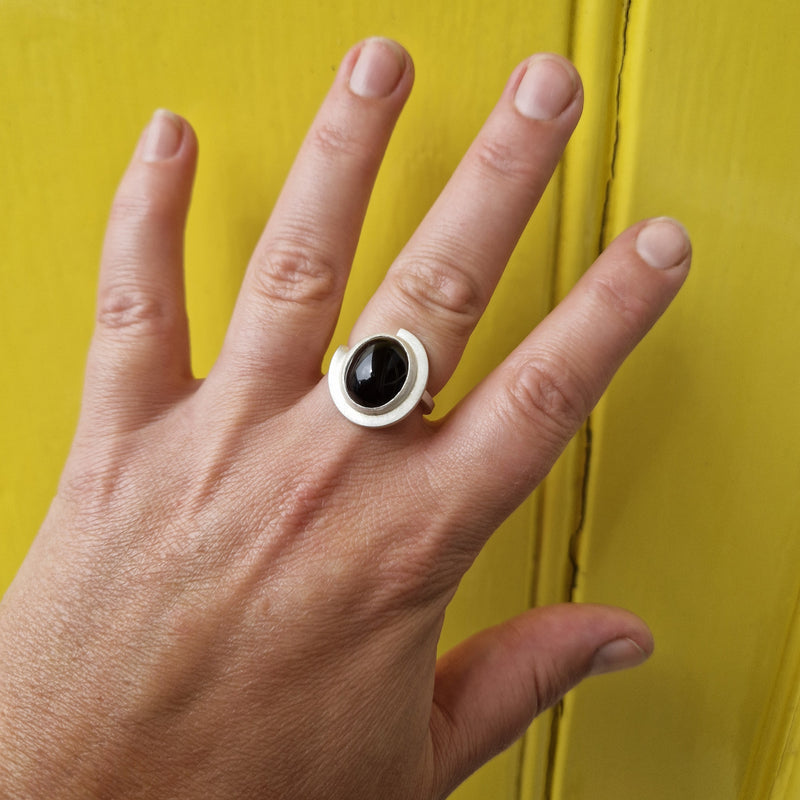 Black Onyx Three Quarter Curl Ring