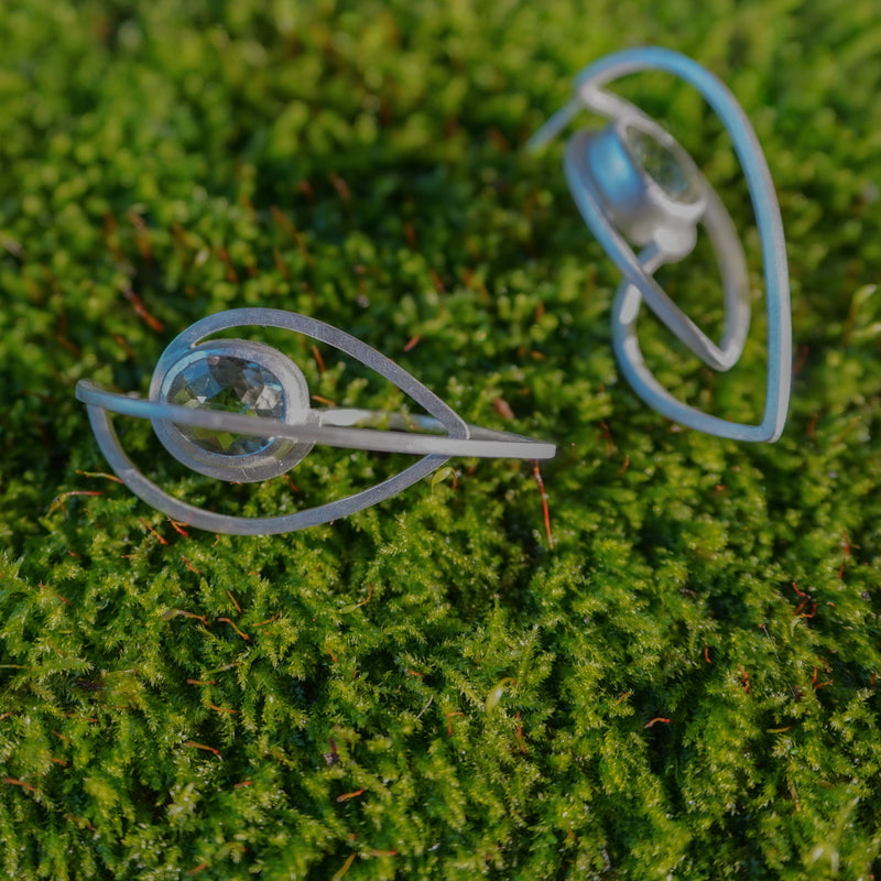 Green Amethyst Leaf Curl Stud Earrings