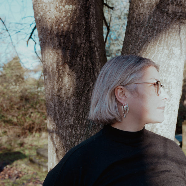 Green Amethyst Leaf Curl Stud Earrings