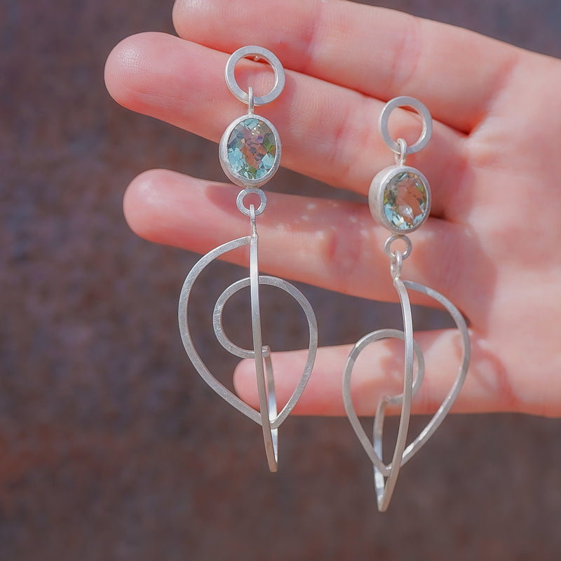 Green Amethyst Leaf Curl Earrings