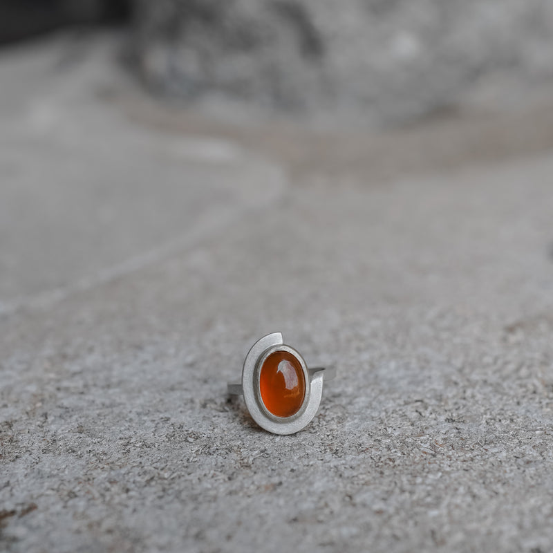 Hessonite Garnet Three Quarter Curl Ring