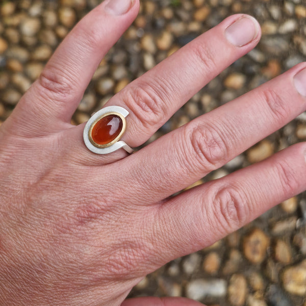 Hessonite Garnet Three Quarter Curl Ring