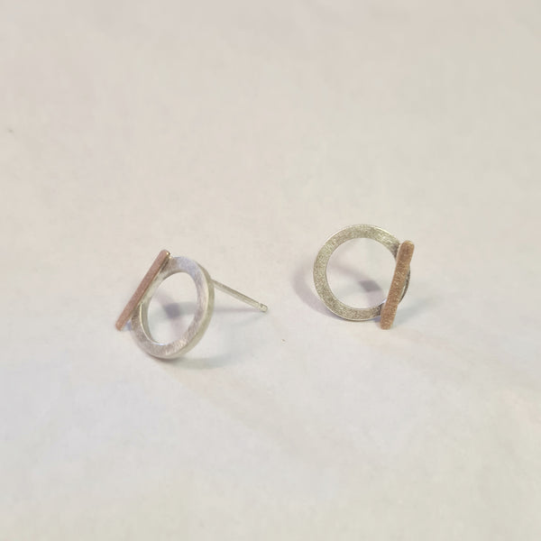 Circle studs with rose gold lines