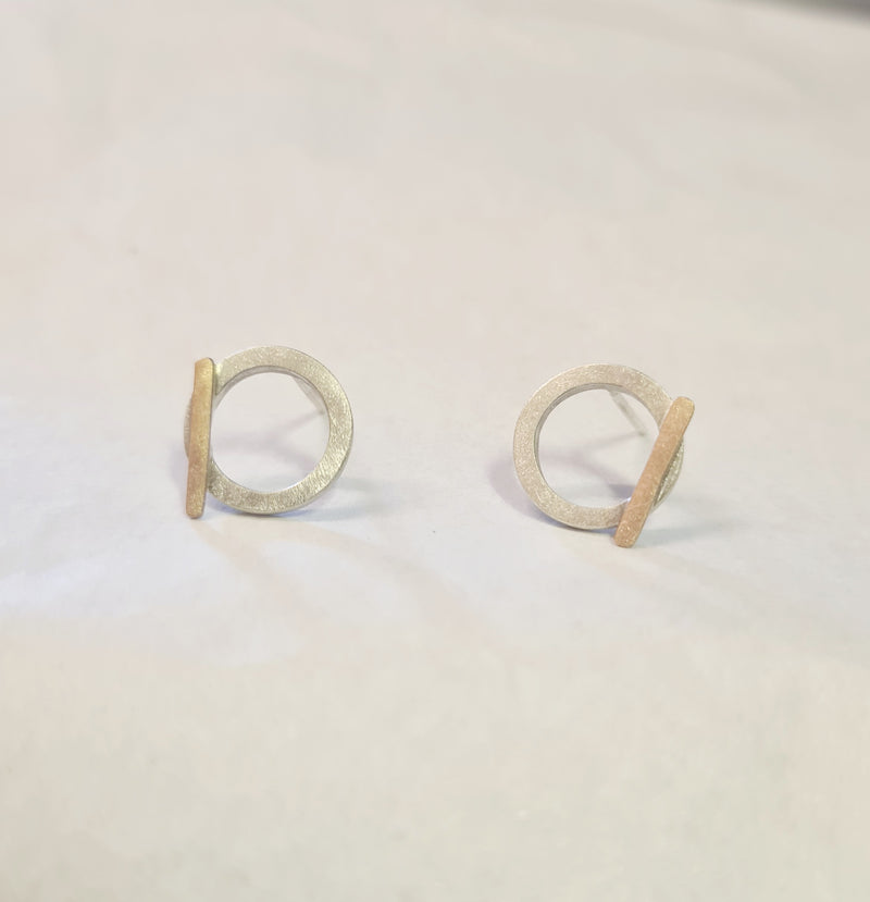 Circle studs with rose gold lines