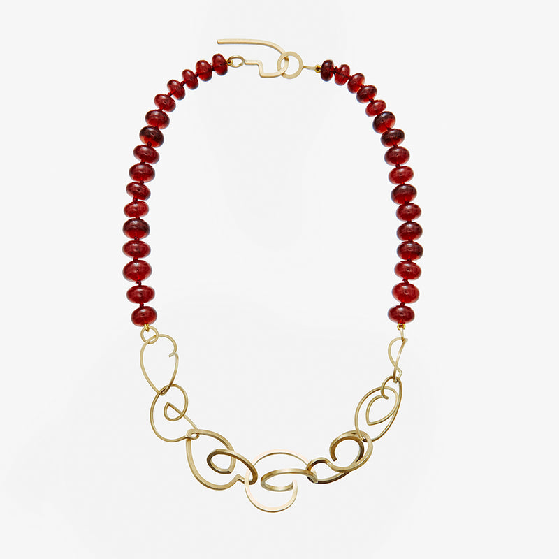Garnet Gold Angles & Curls Necklace