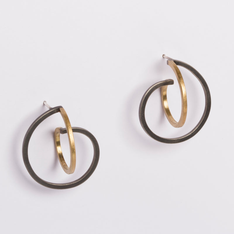 18k Gold/Oxidised Silver Twice Curled Down Earrings